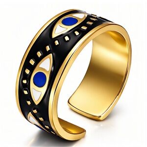 Evil Eye 18K Gold Plated Stainless Steel Adjustable Ring